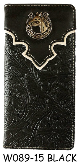 Wholesale Men Check BOOK Wallet With Horse Design Black
