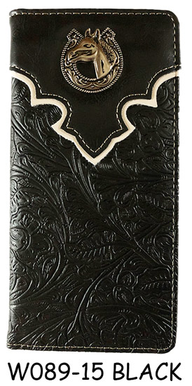 Wholesale Men Check Book Wallet With HORSE Design Black