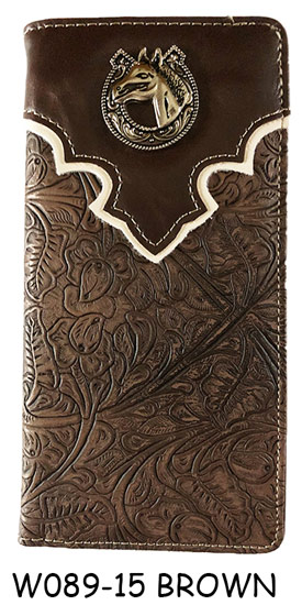 Wholesale Men Check Book Wallet With HORSE Design Brown