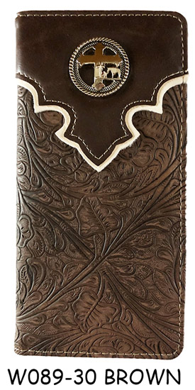 Wholesale Men Check BOOK Wallet With Cross Design Brown