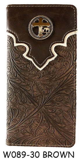 Wholesale Men Check Book Wallet With Cross Design Brown