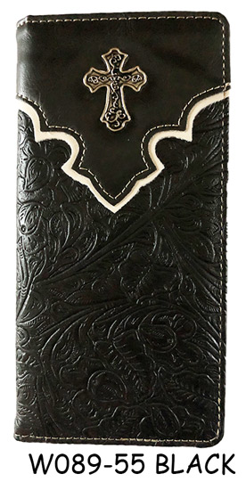 Wholesale Men Check BOOK Wallet With Cross Design Black