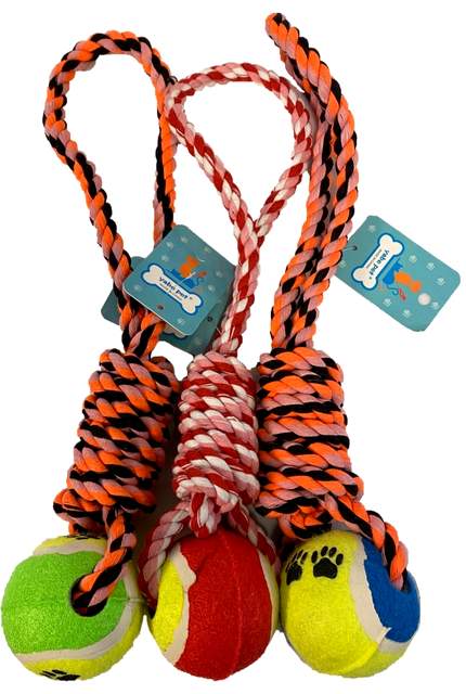 DOG Puppy Pet Braided Bone Rope with Ball Toy