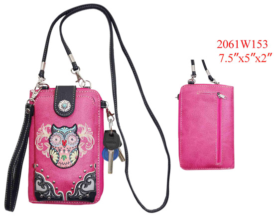 Wholesale Phone Wallet Owl design Hot Pink