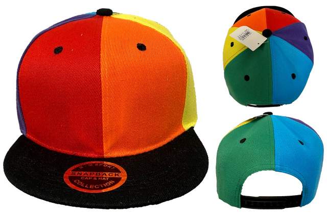 RAINBOW Panels Snap-Back Flat Bill Pride Hat/ Baseball Cap