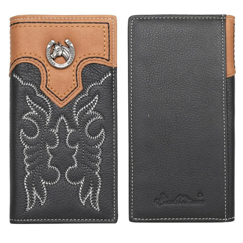 Montana West Genuine Leather Embroidered Men's Wallet HORSE