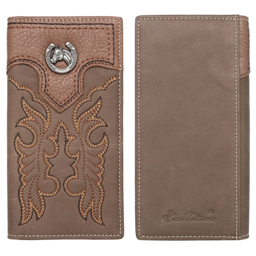 Montana West Genuine Leather Embroidered Men's Wallet COFFEE