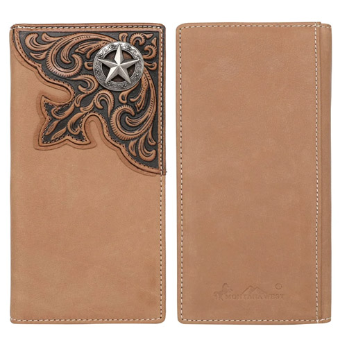 Montana West Genuine Tooled Leather Men's WALLET With Star Design