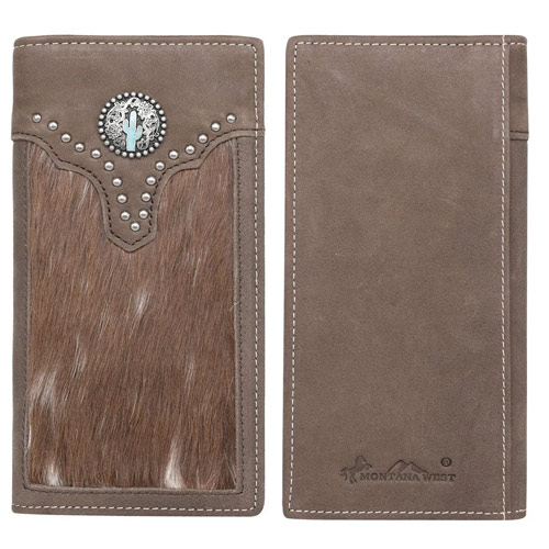 Montana West Genuine Leather Hair-On Men's Wallet COFFEE