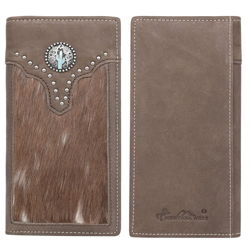 Montana West Genuine LEATHER Hair-On Men's WALLET Coffee