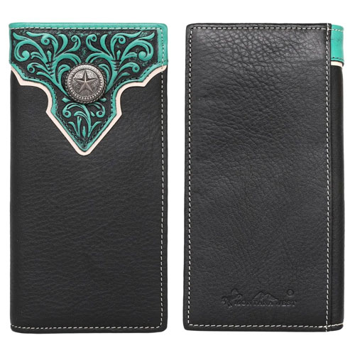 Montana West Genuine Leather Tooled Men's WALLET Turquoise