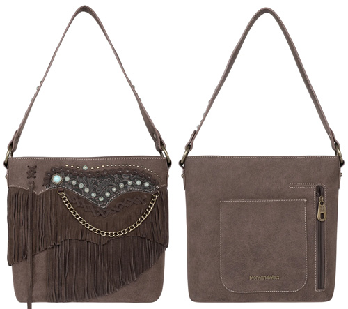Montana West LEATHER Fringe Embossed Floral Concealed Carry Hobo