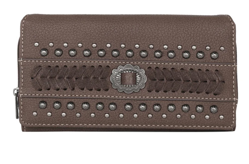 Montana West Concho Studs Whipstitch Wallet COFFEE