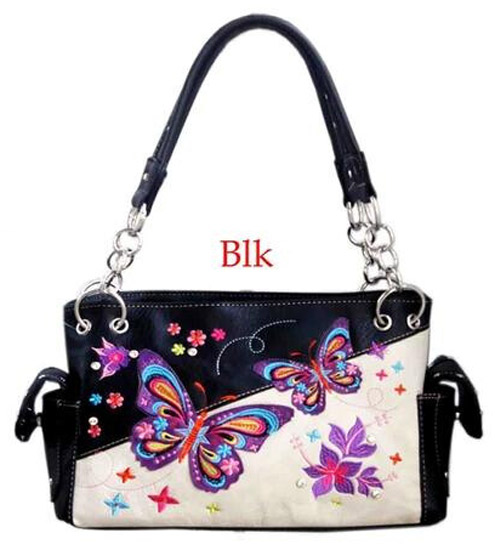 Wholesale Small Butterflies Flowers Satchel Black