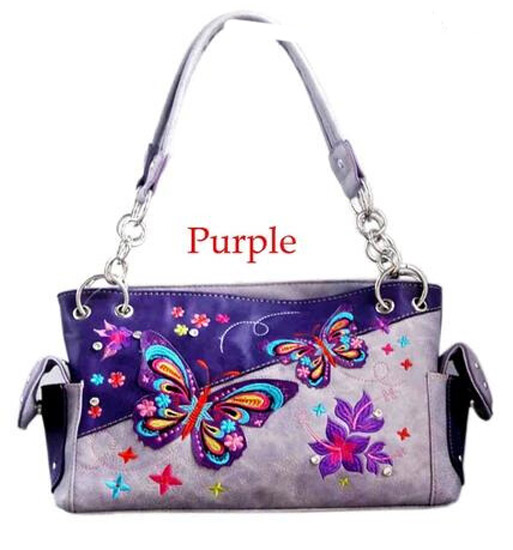 Wholesale WESTERN Small Butterflies Flowers Satchel Purple