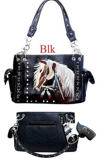 Wholesale Rhinestone Embroidery HORSE Design Purse Black