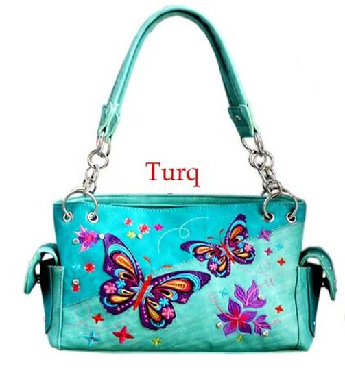 Wholesale Western Small Butterflies FLOWERS Satchel Turquoise