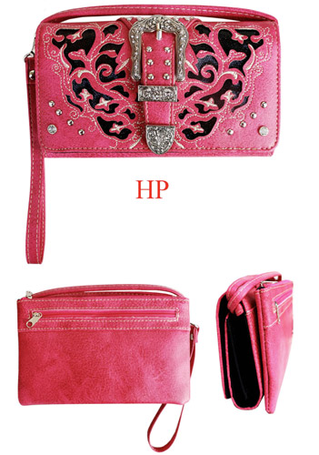 Wholesale Rhinestone Buckle Flower Design Wallet PURSE Hot Pink