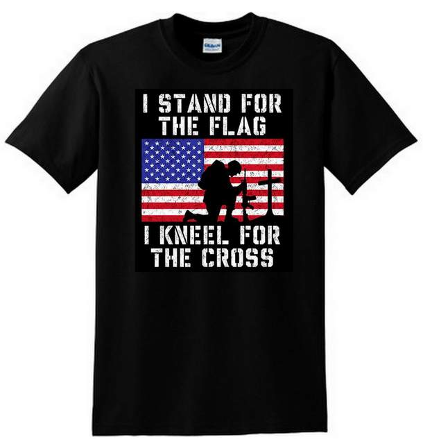 Wholesale I Stand For the FLAG Kneel For the Cross Black T Shirts