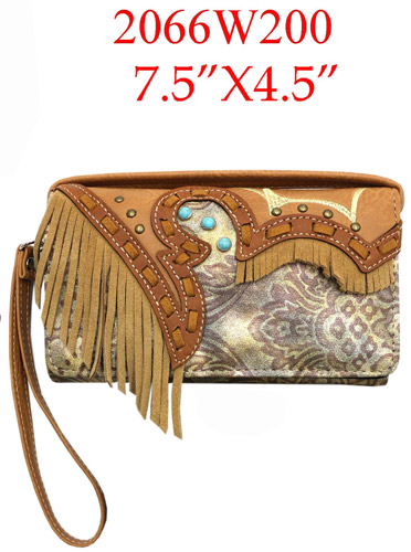 Wholesale WALLET Purse Long Strap with Fringes Tan