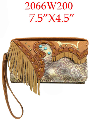 Wholesale Wallet PURSE Long Strap with Fringes Tan