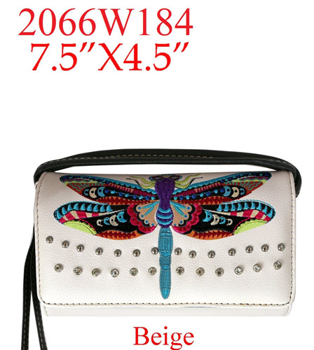 Wholesale WESTERN Wallet Purse Rainbow Dragonfly Design Beige