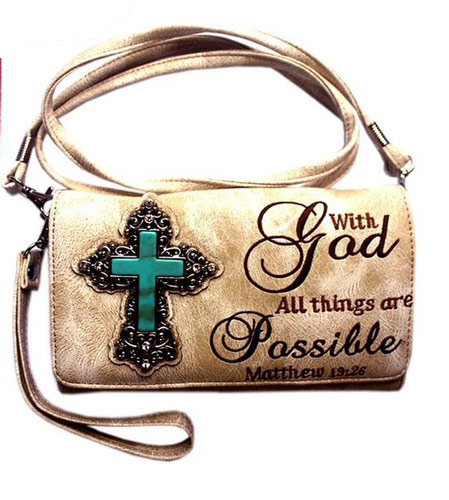 Wholesale WALLET Purse With God All Things Are Possible Beige