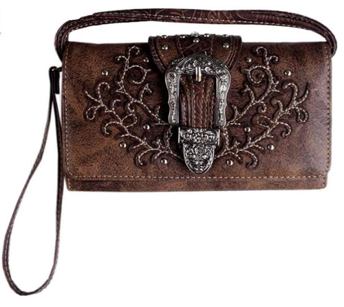 Wholesale Rhinestone BUCKLE Wallet Purse Brown