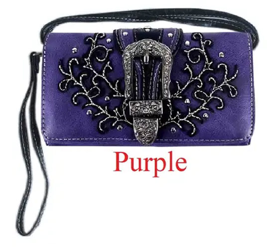 Wholesale Rhinestone Buckle WALLET Purse Purple