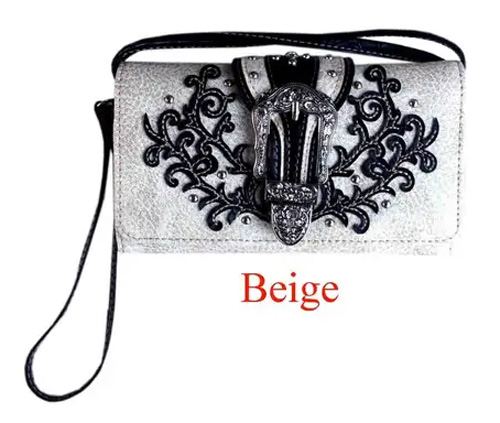 Wholesale Rhinestone BUCKLE Wallet Purse Beige