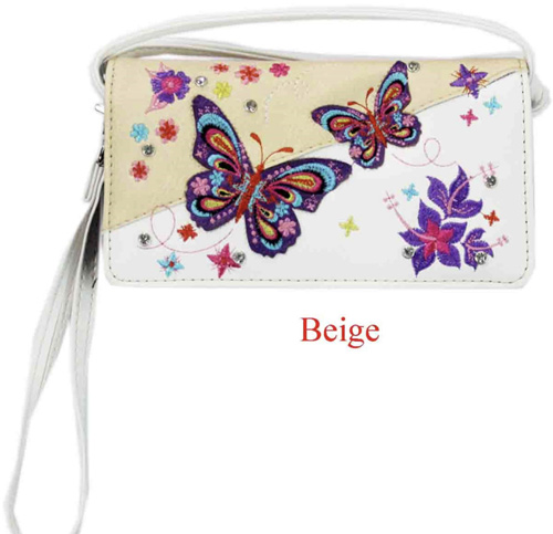 Wholesale Western WALLET Purse Small Butterflies Flowers Beige