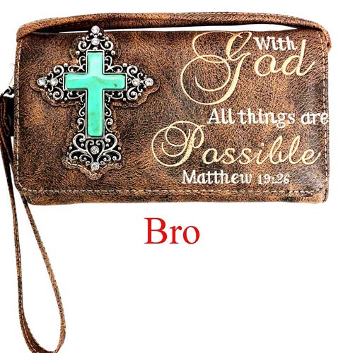 Wholesale WALLET Purse With God All Things Are Possible Brown
