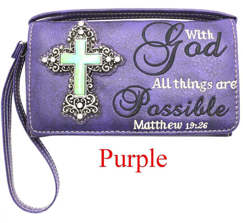 Wholesale WALLET Purse With God All Things Are Possible Purple