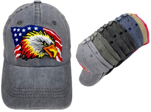 Wholesale Pre-Washed Cloth USA Eagle Baseball Cap/HAT