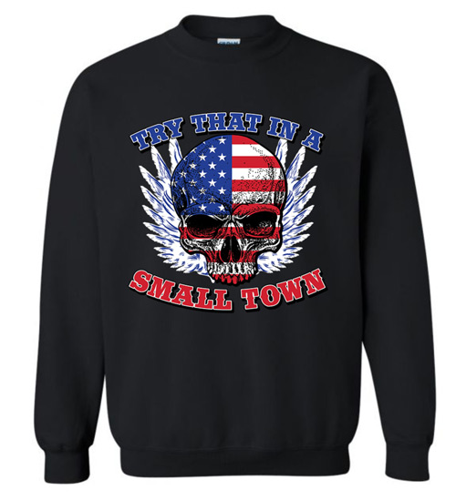 Wholesale Black Color Sweater SHIRT SMALL TOWN SKULL FLAG