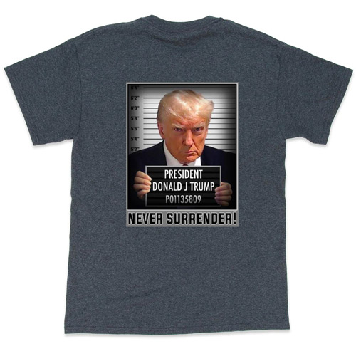 Wholesale Dark Heather Color T SHIRT Trump NEVER SURRENDER MUGSHO