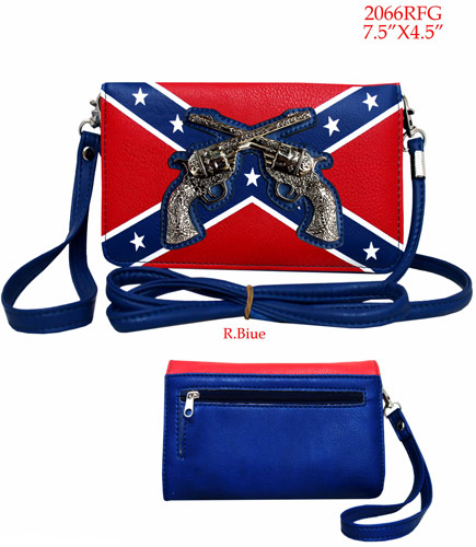 Wholesale Wallet Purse Long Strap REBEL Flag With Gun Design Navy