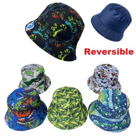 Wholesale Assorted Dinosaur Prints Reversible Kid's Bucket HATS