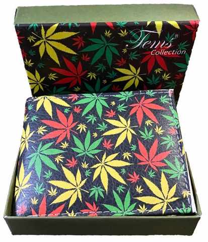 Man Bi-Fold Faux LEATHER Wallet Colorful Marijuana