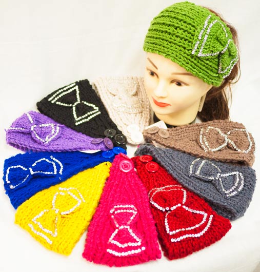 Wholesale Knit FLOWER Headband Simple Design Rhinestone Bowtie