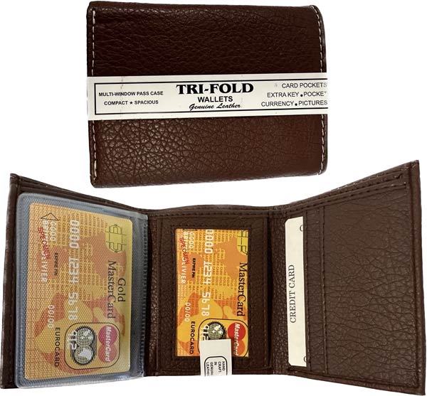 Wholesale Plain MEN Tri-Fold Wallet Brown
