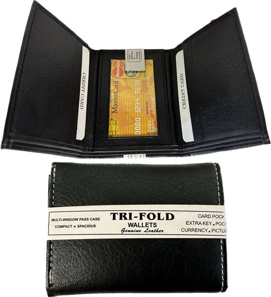 Wholesale Plain Men Tri-Fold Wallet Black