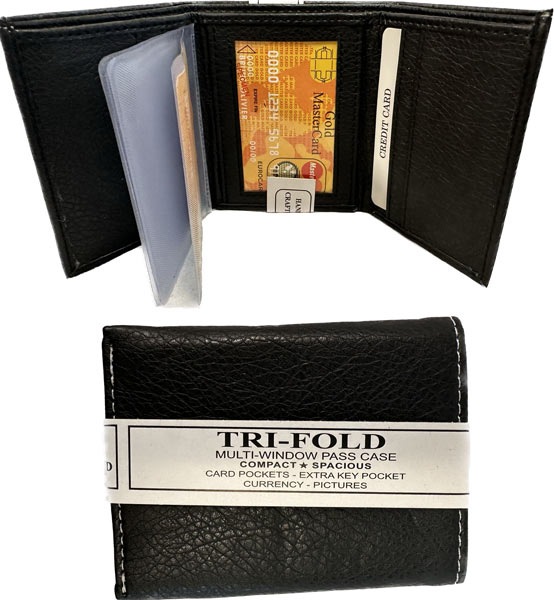 Wholesale Plain MEN Tri-Fold Wallet Black