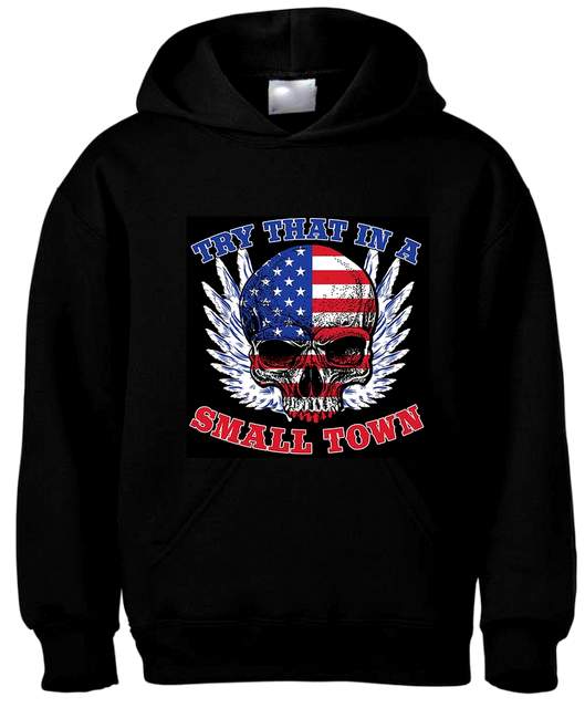 Wholesale ''SMALL TOWN SKULL FLAG'' Trump Black Color Hoody