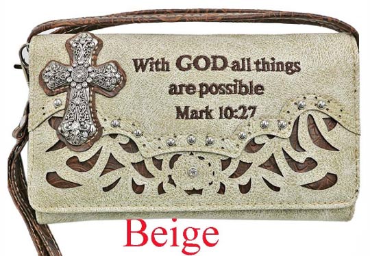 Wholesale WALLET Purse with GOD All things Are Possible Beige