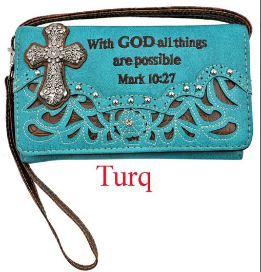 Wholesale WALLET Purse with GOD All Things Are Possible Turquoise