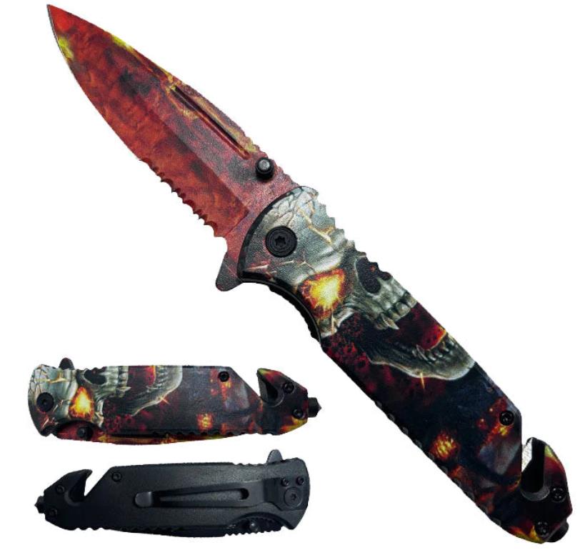 Fire Skull Semi Automatic Spring Assisted Knife