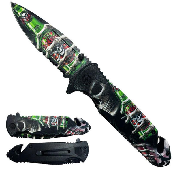 Green SKULL Semi Automatic Spring Assisted Knife
