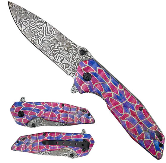 Falcon 8 1/2'' Damascus Spring Assisted Pocket KNIFE