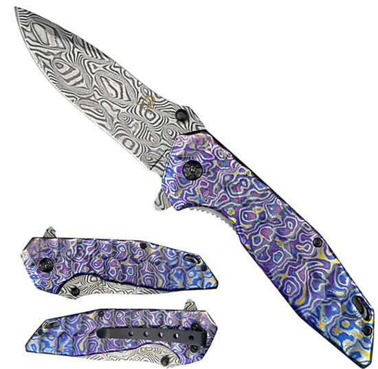 Falcon 8 1/2'' Damascus Spring Assisted Pocket KNIFE